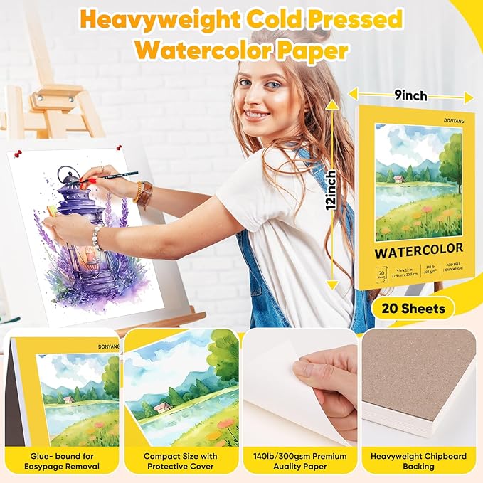 Watercolor Paper Pad, 20 Sheets Artist Drawing Sketch Book, 140lb/300gsm Art - Image 2