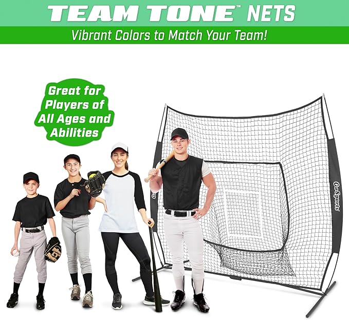 GoSports 7 x 7 ft Baseball & Softball Nets - Available in Team Colors - Batting & Pitching Net with Strike Zone