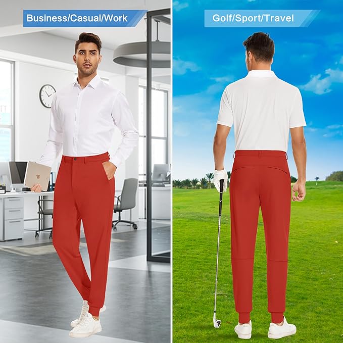 JWM Men's Stretch Golf Joggers Pants with Belt Loops - 29" 34" Slim Fit Tapered Casual Business Travel Dress Work Sweatpants