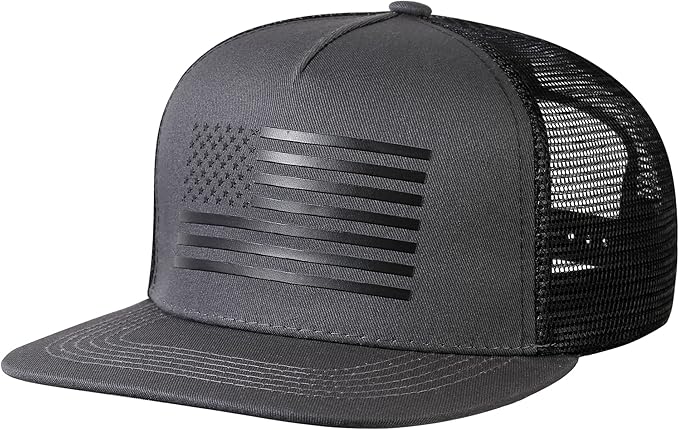 UALON Baseball Cap, Snapback Trucker Hat for Men & Women with American Flag and Adjustable, Breathable Mesh, Flat Bill Hats