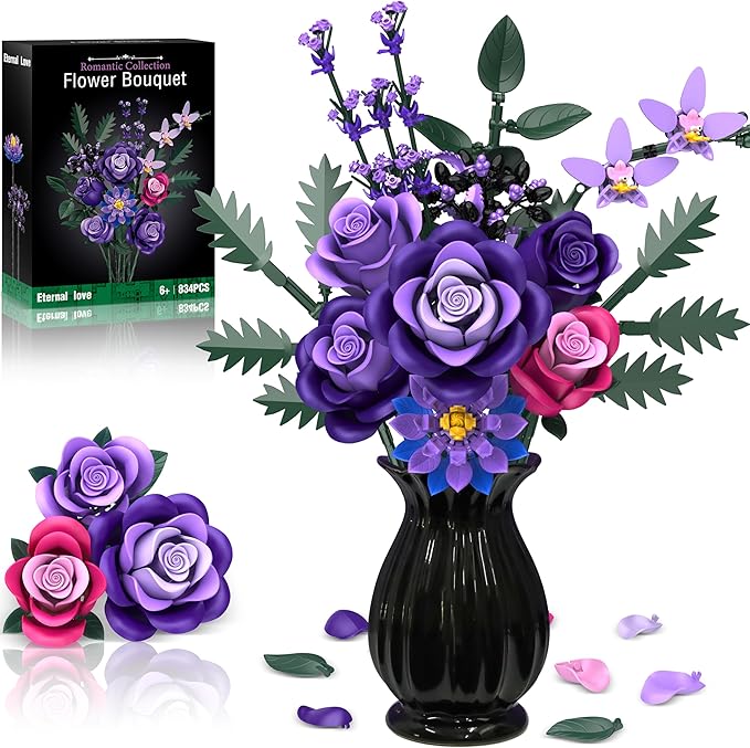 Purple Roses Flower Bouquet Building Sets, Gifts by Ciesa