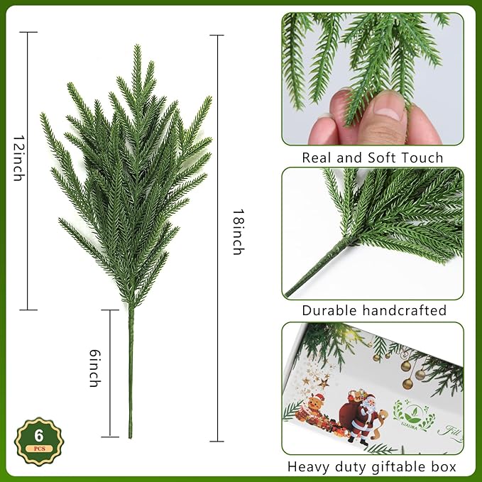 6Pcs Artificial Norfolk Pine Branches - Image 3
