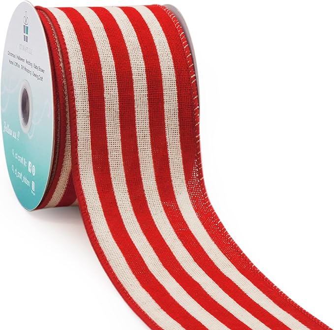 CT CRAFT LLC Striped Canvas Cotton Ribbon 2.5" x 10 Yards Ivory/Red Stripes by CTCRAFTLLC