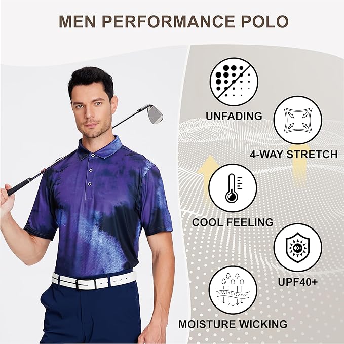 Damipow Premium Golf Shirts for Men Dry Fit Performance Polo Short Sleeve Collared Shirt