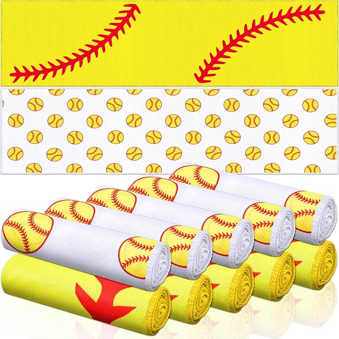 12 count Sports Cooling Towels Baseball Basketball Softball 40 x 12 Inch Breathable Soccer Football Volleyball Microfiber Ice Towel Fast Drying for Sport Party Favors Team Gift(Yellow,Softball)