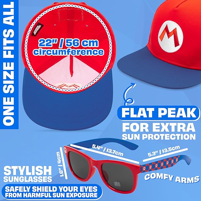 Spongebob | Minecraft | Fortnite | Super Mario | Kids Baseball Cap & Sunglasses with UV Protection, Gifts for Boys