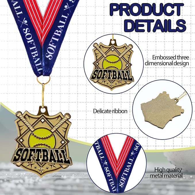 Ecation Medals with Neck Ribbons Soccer Awards Medals Baseball Team Awards Softball T-Ball Flag Football Trophy for Kids Sports Competitions Celebration Gift
