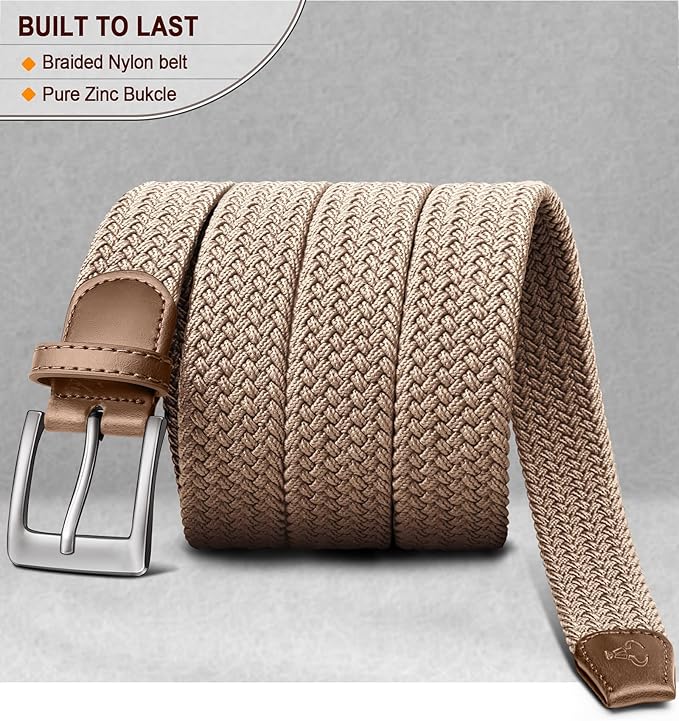 BULLIANT Belt for Men 2Pack,Mens Gift Stretch Braided Web Belt Elastic for Casual Golf Jeans,1 3/8"