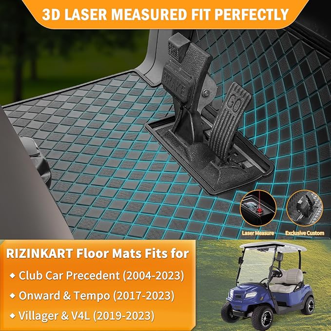 8mm Heavy Duty Rubber Golf Cart Floor Mat,Upgraded Full Coverage Liner Mat for Club Car Precedent 2004-2025,Onward&Tempo 2017-2025,Villager & V4L 2019-2025,Non-Slip Textured,Black Trim