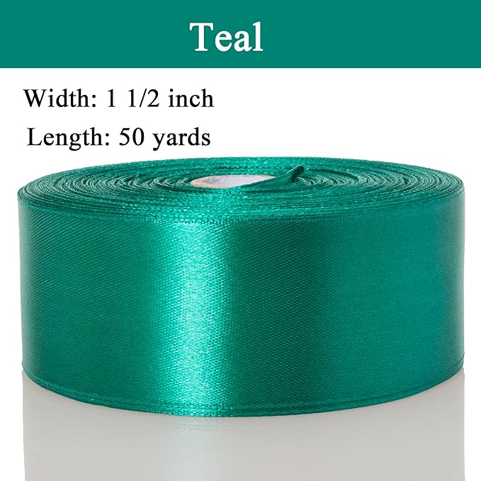 1 1/2 Inch Teal Solid Satin Ribbon, 50 Yards Craft Fabric Ribbon - Image 3