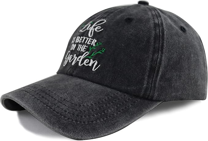 Funny Life is Better in The Garden Hat, Unisex Adjustable Cotton Denim Embroidered Baseball Caps