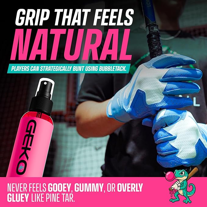 Geko Bubbletack Baseball Grip Enhancer-Water & Plant-Based Pine Tar Alternative, Boost Exit Velo & Bat Control-Non-Hazardous, Non-Aerosol-for Baseball/Softball Bats, Bat Wraps-NOT for Athletic Tape