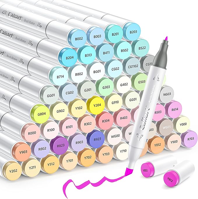 Caliart Pastel Markers, 61 Colors Dual Tip Art Markers Sketch Pens Permanent by Caliart