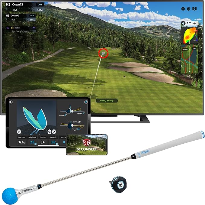 PHIGOLF Home Golf Game Simulator: Enjoy Interactive Golf with Motion Sensor & Swing Stick for Indoor & Outdoor Fun – 38,000+ Courses Worldwide, Compatible with Android, iOS, App & E6 Connect