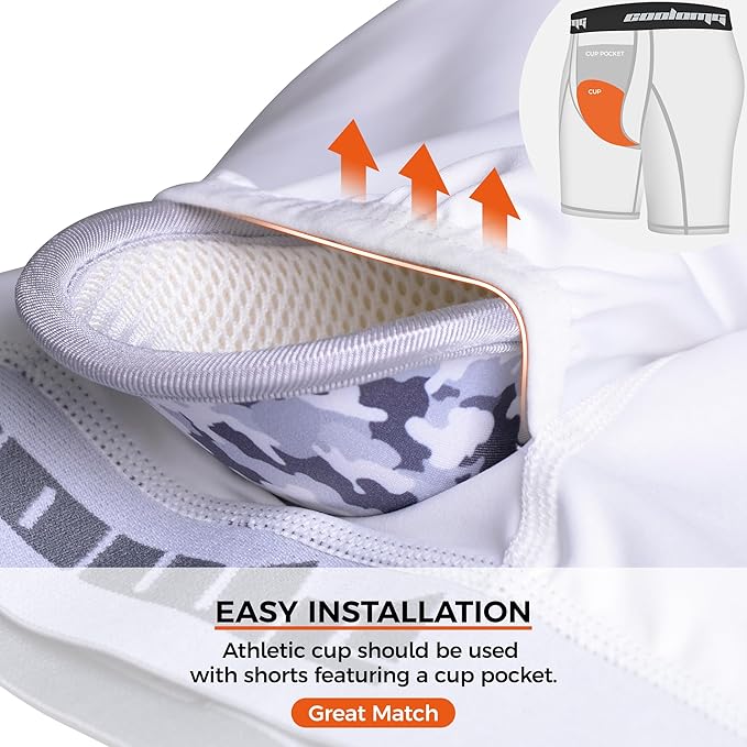 COOLOMG Youth Boys Compression Shorts with Protective Cup Athletic Sports Underwear for Baseball Football Lacrosse Hockey