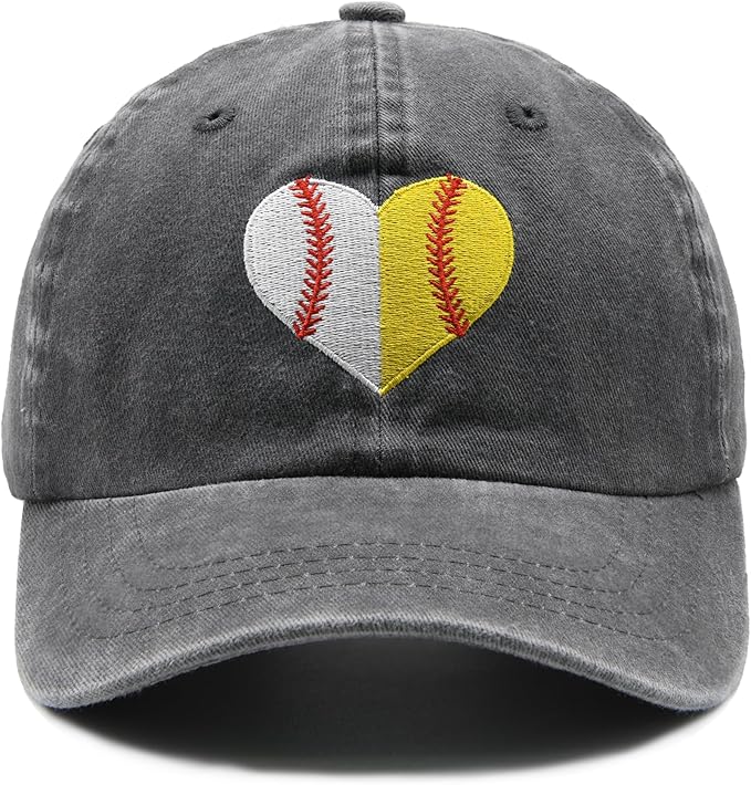 Heart Ball Hat for Womens, Softball Embroidered Adjustable Baseball Cap for Mom Girls
