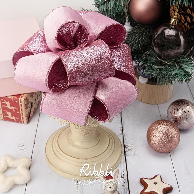 Ribbli Pink Velvet Wired Ribbon 2.5 Inch Velvet - Image 3