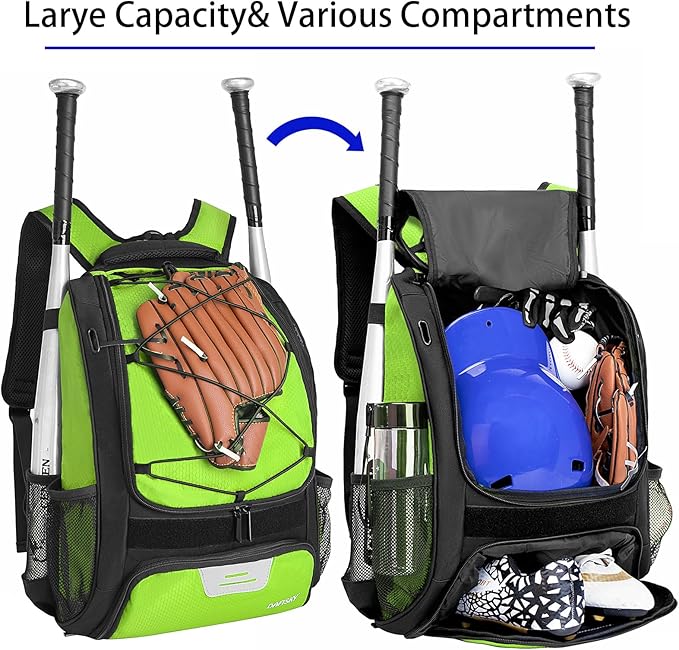 DAFISKY Baseball Bag Softball Backpack - Youth Adult T Ball Bat Equipment Bag with Bat Helmet Holders, Shoe Compartment