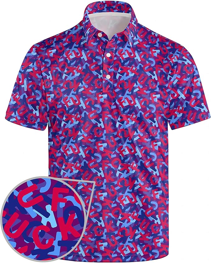 Golf Polo Shirts for Men Funny Print Short Sleeve Golf Shirts Performance Golf Polos