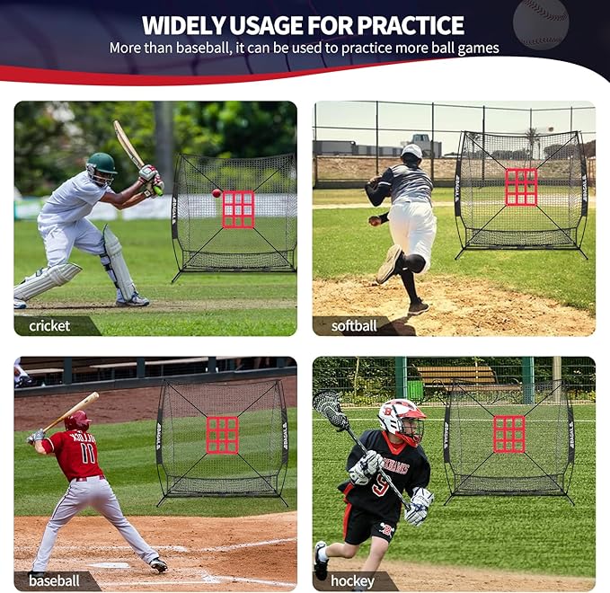 BAGAIL 7x7 ft Baseball & Softball Practice Net with Bow Frame for Batting, Hitting, Pitching, Portable Baseball Throwing Net with Strike Zone, Carry Bag, Baseball Training Aid for All Levels