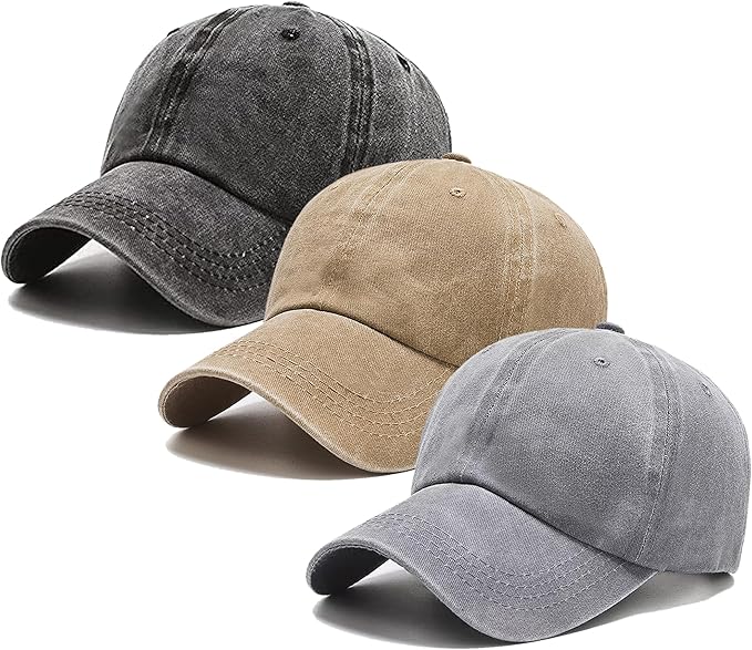 3 Pack Washed Plain Vintage Baseball Cap Cotton Adjustable Twill Bulk Low Profile Classic Dad Hat for Men/Women