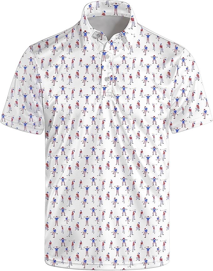 Golf Polo Shirts for Men Funny Print Short Sleeve Golf Shirts Performance Golf Polos