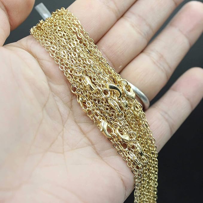 ALEXCRAFT Wholesale 12 PCS Gold Plated Brass Flat Cable Chain Finished Necklace - Image 2