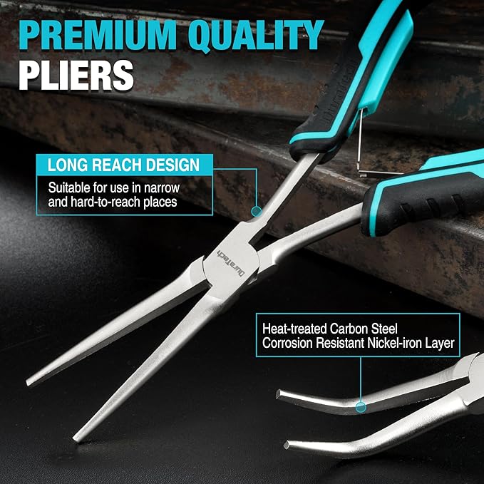 DURATECH 2PCS 7" Long Reach Needle Nose Pliers Set, Long Nose Pliers & Bent - Image 3