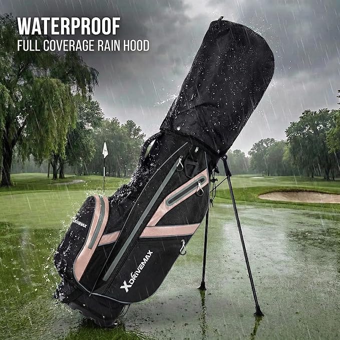 XDriveMax Golf Stand Bag with Accessory Pack, Lightweight 8-Way Top Dividers Golf Bag with Stand, Includes Insulated Cooler Pocket, Dual Strap & Rain Cover