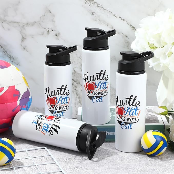 Hushee 12 Pcs 25 oz Baseball Water Bottles Bulk Aluminum Sport Bottles with Leakproof Lid Baseball Gift for Team Men Players Fan Coach(Hustle Hit)