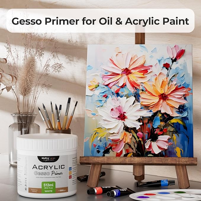 Nicpro White Gesso Primer for Acrylic Painting, Excellent Coverage, Gesso - Image 3