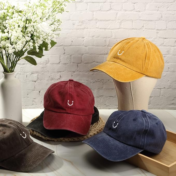 5 Pieces Unisex Cotton Vintage Baseball Cap Low Profile Unstructured Baseball Hat Washed Distressed Twill Adjustable Dad Hat