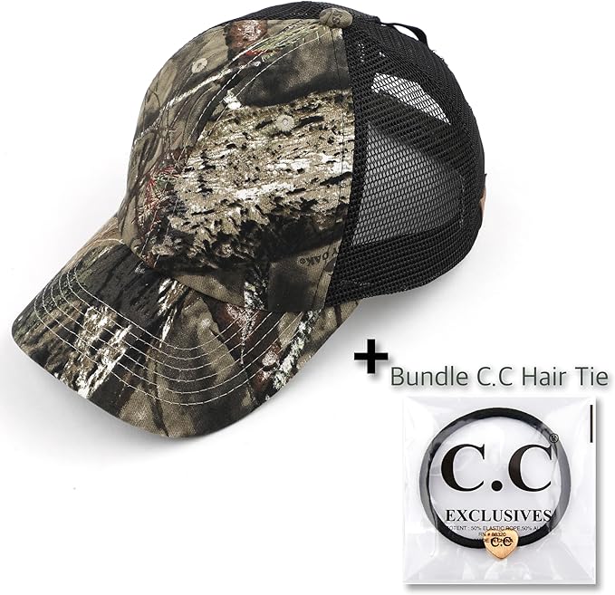 C.C Ponycap Messy High Bun Ponytail Adjustable Glitter Mesh Trucker Baseball Cap