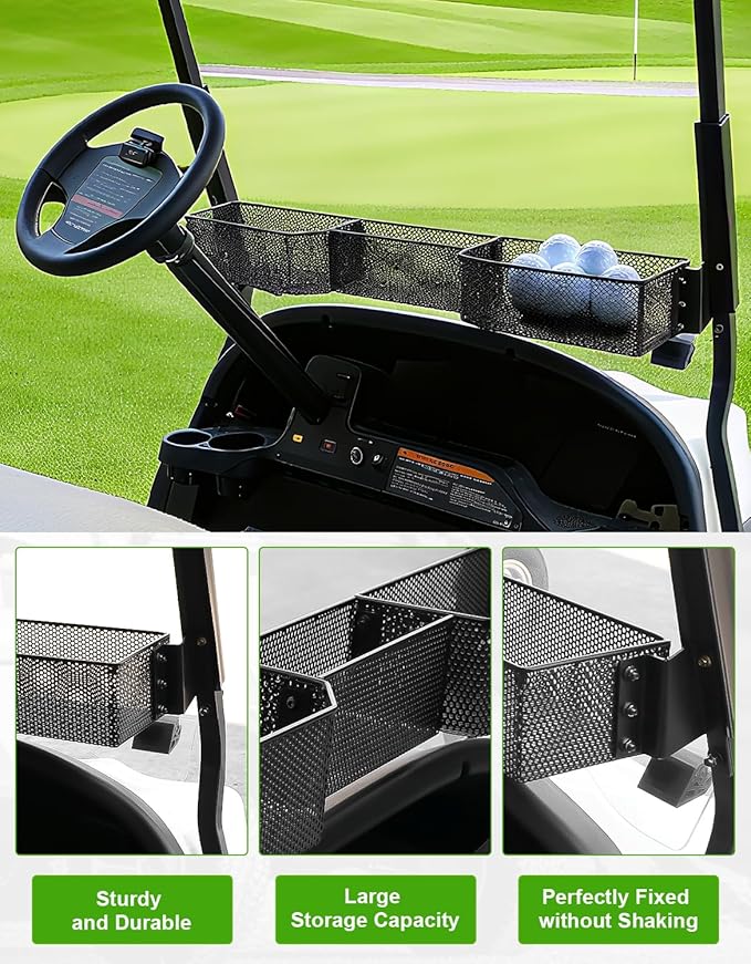 Golf Cart Front Inner Basket for EZGO TXT RVX VALOR Yamaha G29 Drive2 G16-G22 Club Car DS Tempo Modular Mesh Storage Tray Organizer for Extended Space (Club Car Tempo 2017+)