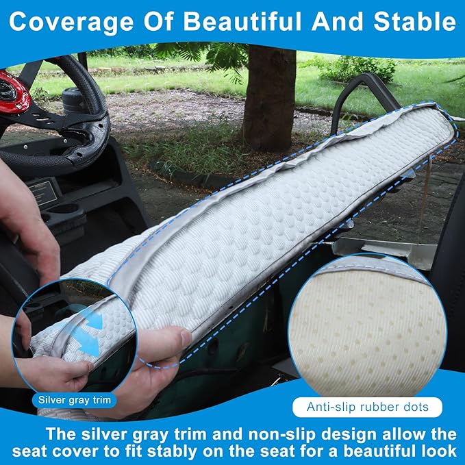 Golf Cart Seat Blanket for EZGO, Club Car, Enhanced Quality Material, 50.2''x 29.7'', Easy to Install and Clean, 4 Convenient Pockets, Gray Golf Cart Seat Covers, Double Non-Slip