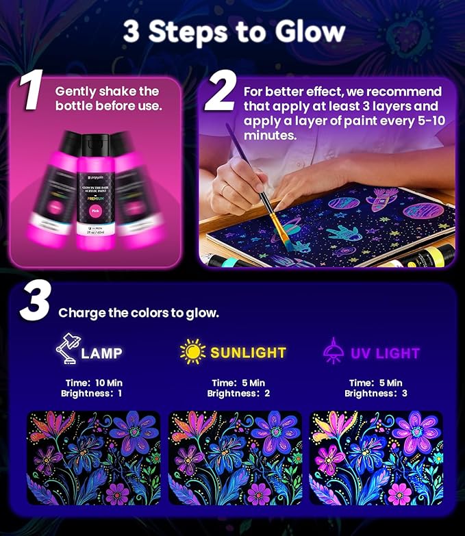 40 PCS Classic & Glow in the Dark Acrylic Paint Set - Image 5