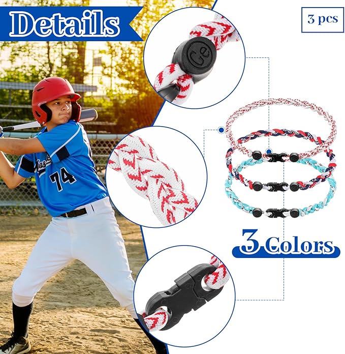 Junkin Baseball Necklaces Three Braided Rope Titanium Necklace for Fans Team Gifts Boys Men Player Softball Sports