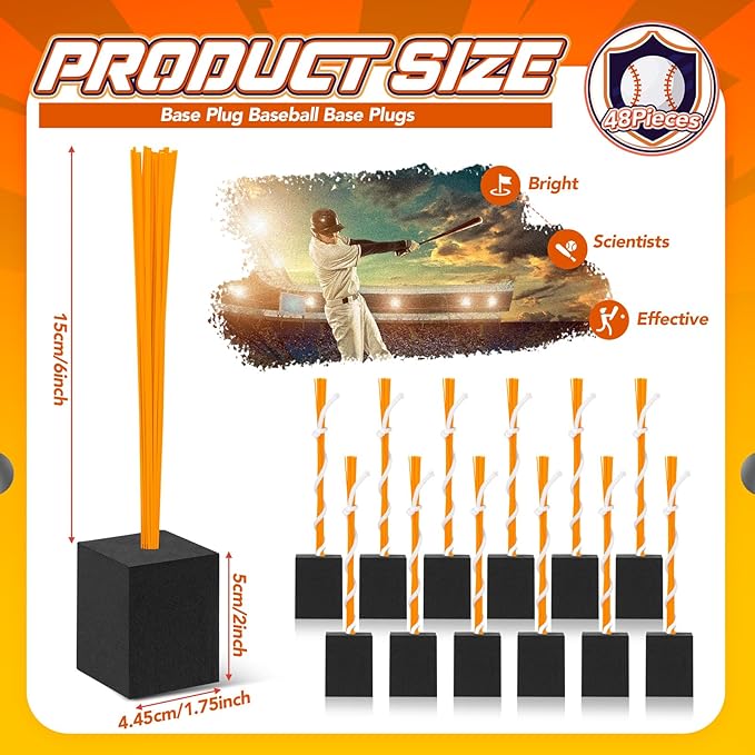 Shappy 48 Pcs Base Plugs Baseball Base Anchors with Tassel Heavy Duty Rubber Plug Dig Tools for Baseball Field Softball Drill