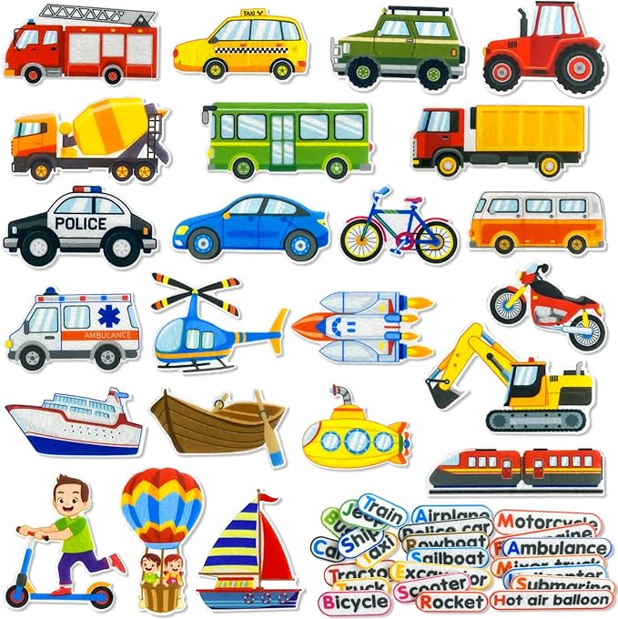 Felt Transportation Vehicles Learning Pieces, 48 Felt Flannel Board Pieces by PENGFULL