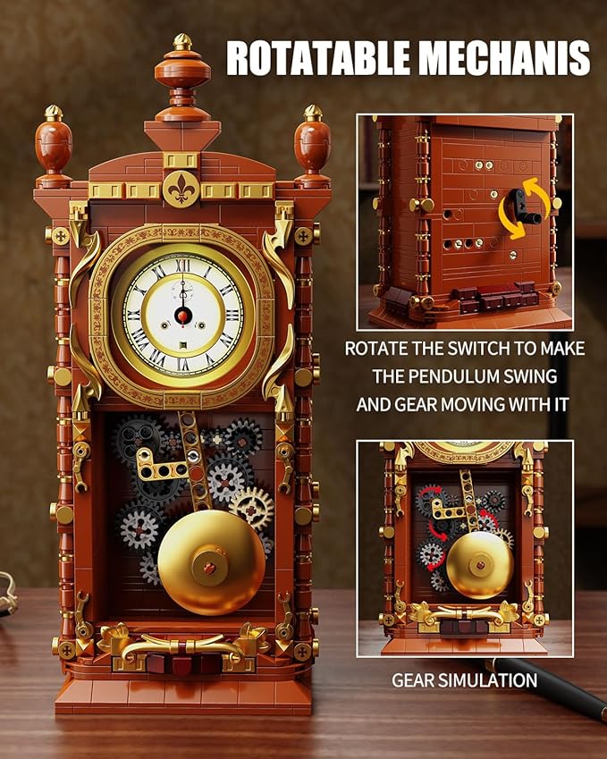 Vintage Pendulum Clock Building Block Set, Stem Toy - Image 5