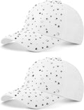 Loopeer 2 Pcs Adjustable Breathable Rhinestone Baseball Cap for Women Men Sequins Casual Sports Cap Rhinestone Hat