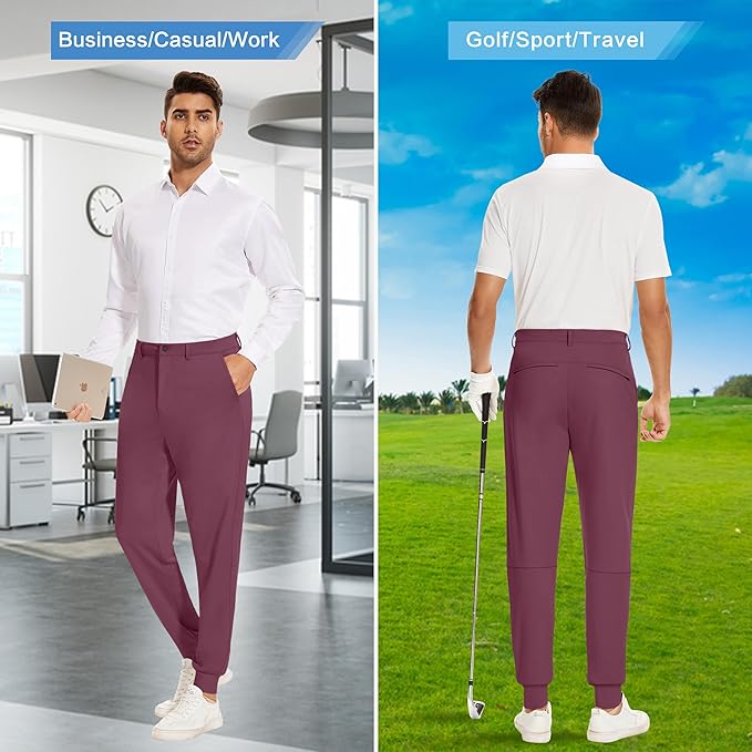 JWM Men's Stretch Golf Joggers Pants with Belt Loops - 29" 34" Slim Fit Tapered Casual Business Travel Dress Work Sweatpants