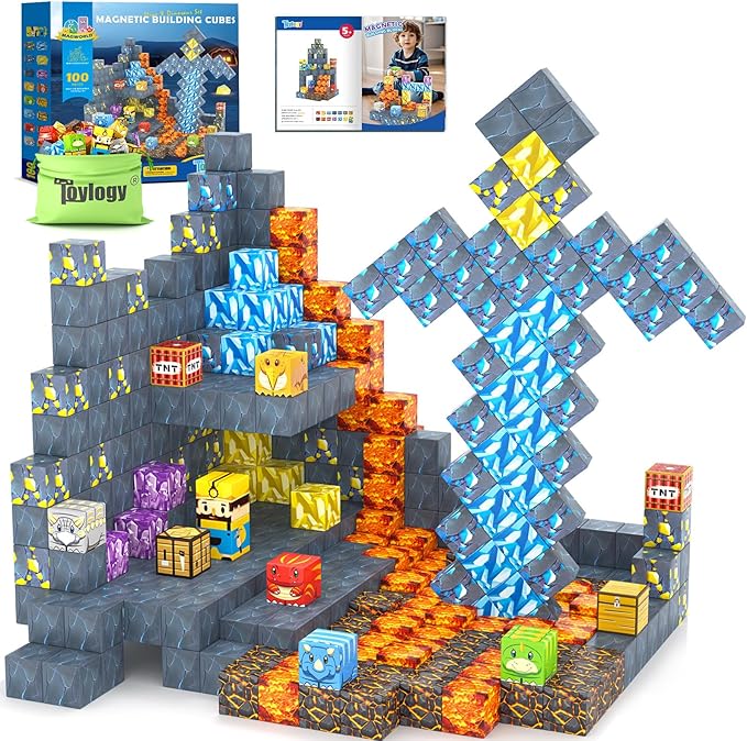 100PCS Magnetic Blocks-Build Mine Magnet World Jurassic Sword Dinosaur Toys by Toylogy