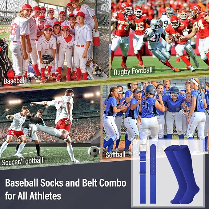 Baseball Socks and Belt for Youth Adult Softball Socks Combo Elastic Waist Belt for Men Kids Boys Girls Women JASGOOD