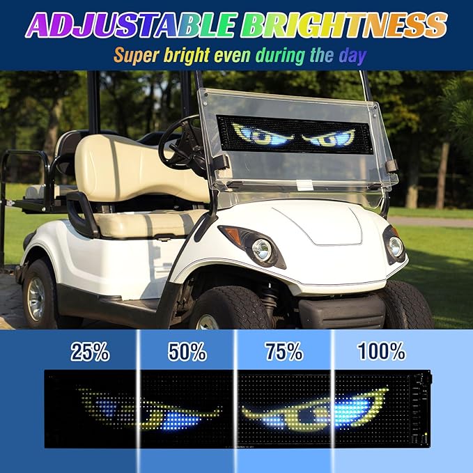 Golf Cart Devil LED Eyes Light Sign, 23.23"x4.72" Programmable Flexible Screen for Windshield with App Control, DIY Dynamic Animated LED Sign Display for Car Golf Cart Trucks Festivals Decor