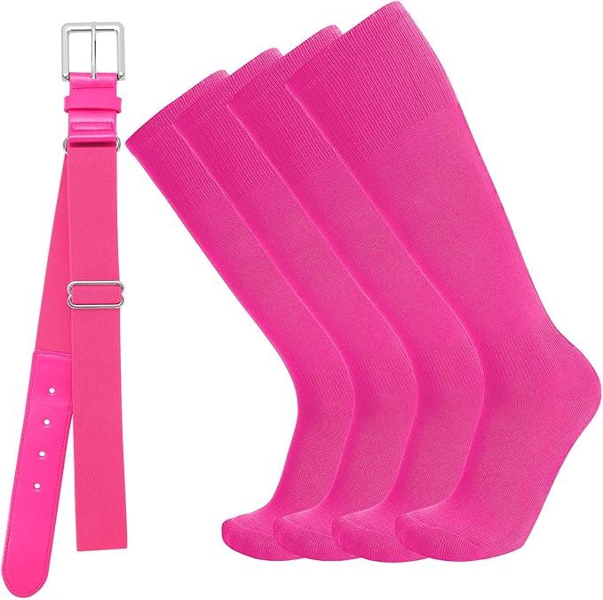 Baseball Socks and Belt Combo for Youth Adult - Softball Sock and Belt for Boys and Girls (2 Pairs of Socks & 1 Belt)