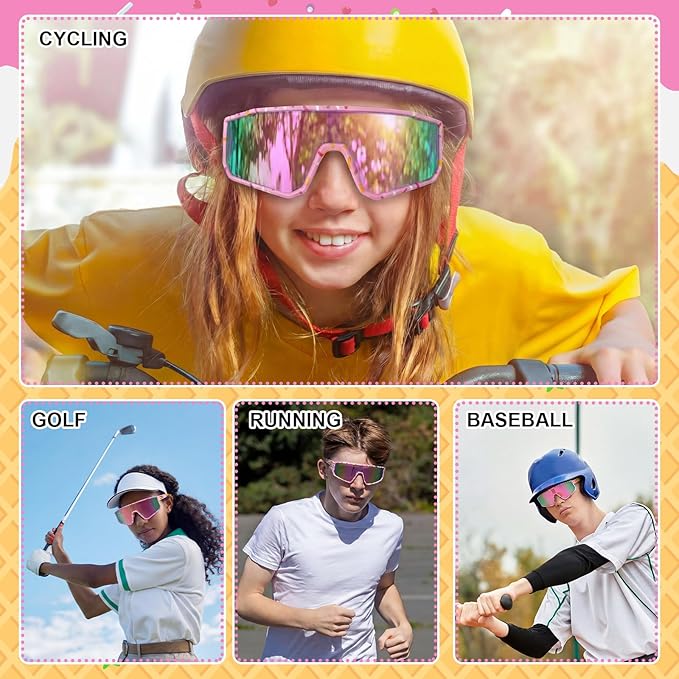 Kingdder 3 Pcs Baseball Ice Cream Drip Sunglasses for Youth Sunglasses for Sport Softball Cycling Baseball Golf