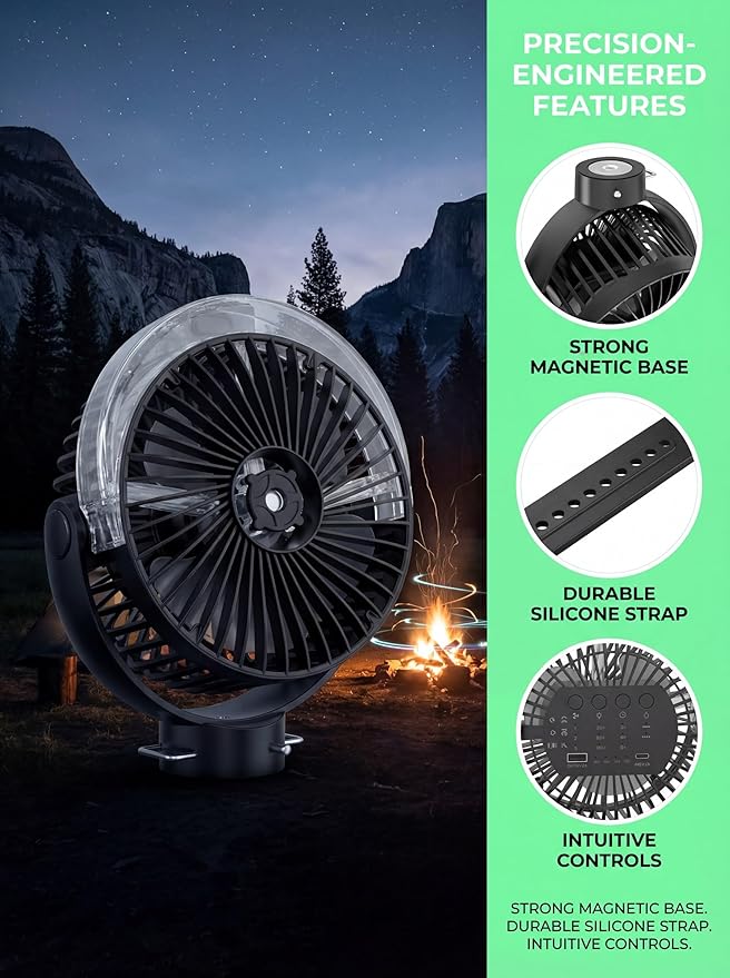 Magnetic Golf Cart Misting Fan with Heavy-Duty Strap, 12000mAH Battery Operated Portable Fan with 4 Speeds, LED, Timer, Suitable for EZGO Club Car Yamaha, Golf Cart & Camping Accessories 2026