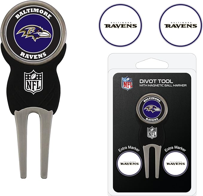 Team Golf NFL Divot Tool with 3 Golf Ball Markers Pack, Markers are Removable Magnetic Double-Sided Enamel