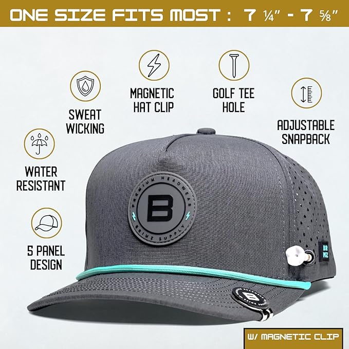 BRIMZ Golf Performance Hat - Tee Holder & Magnetic Ball Marker - Breathable, Sweat & Water Resistant Golfing Snapback Hat